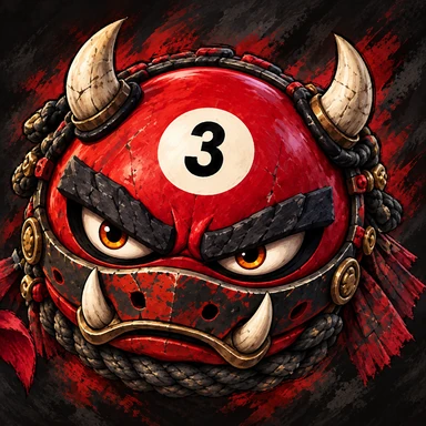Oni Three, the red number-three boss with ivory horns and a fierce black-and-gold mask