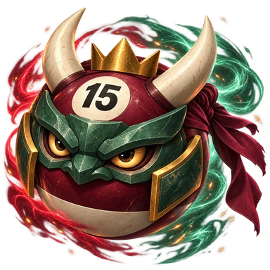 Ryujin, a red number-fifteen dragon boss with carved jade armour, ivory horns and a gold crown