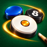 Sink Shot app icon with blue, black and white pucks on green felt